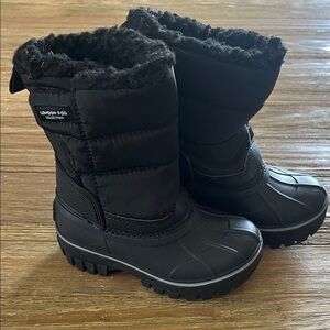 London Fog Kids Black Waterproof Snow Boots with Fleece Cuff